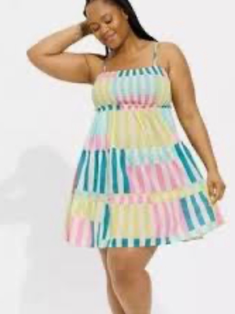 torrid Pastel Multi-Color Striped Tiered Midi Dress